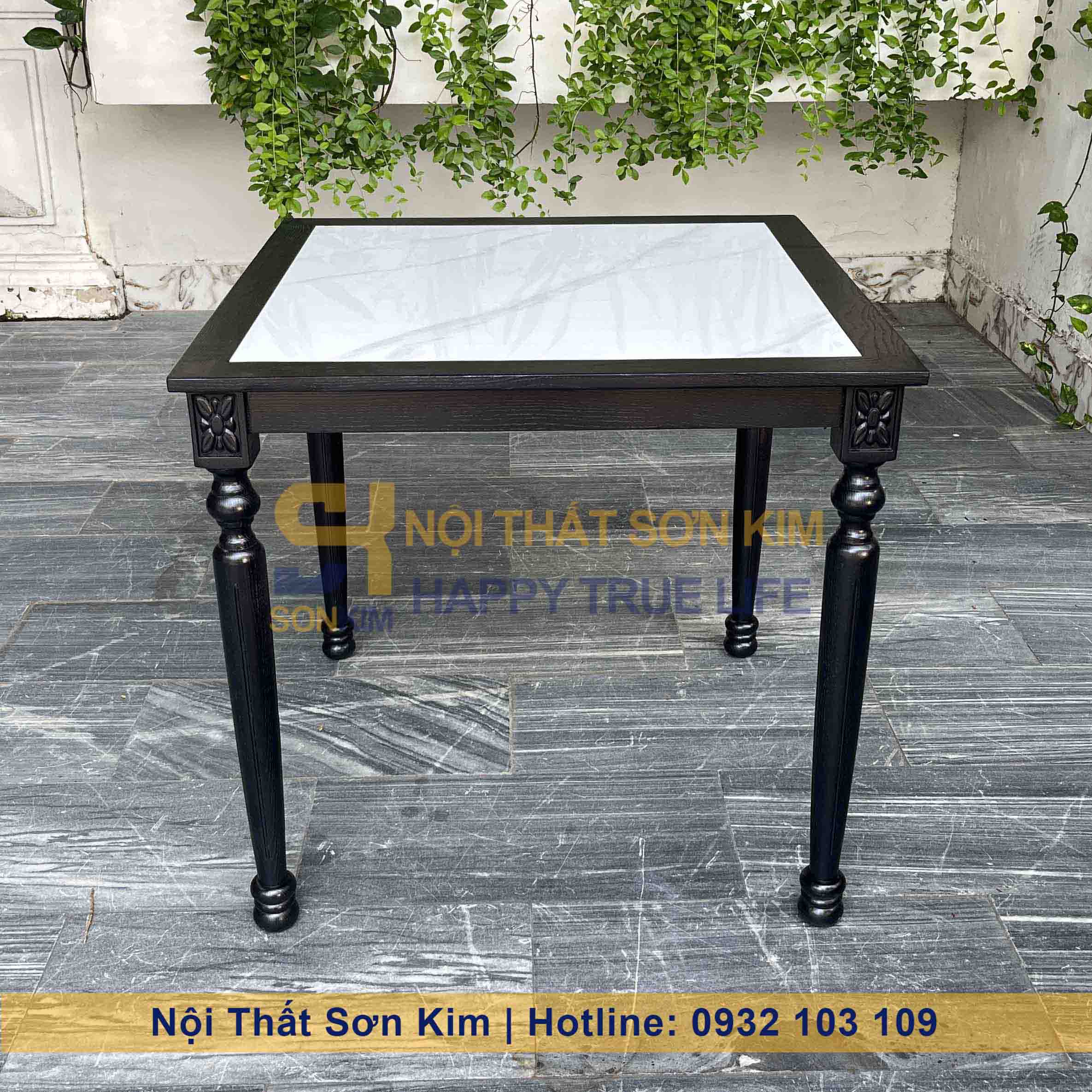Bàn Ăn Louis Gỗ Đen Mặt Đá BC69