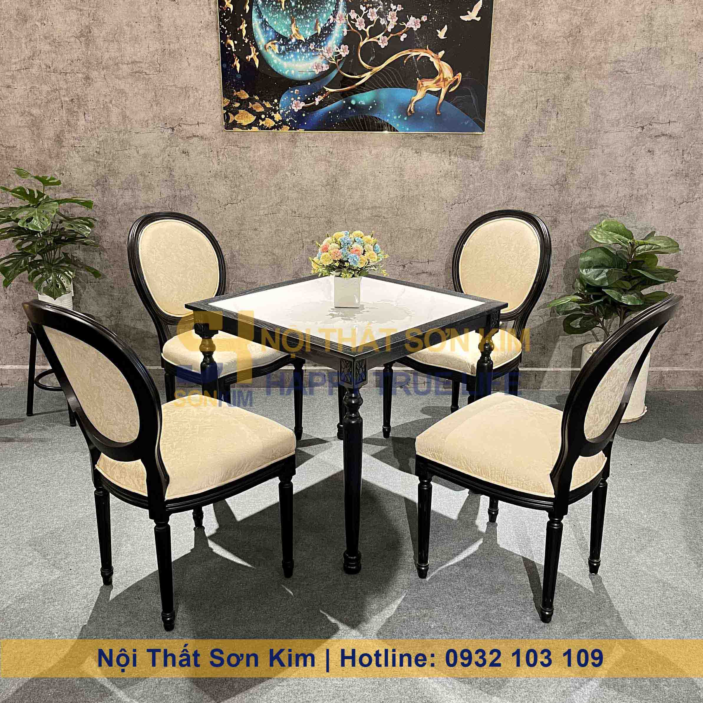 Bàn Ăn Louis Và Ghế Louis Sơn Đen BGA44