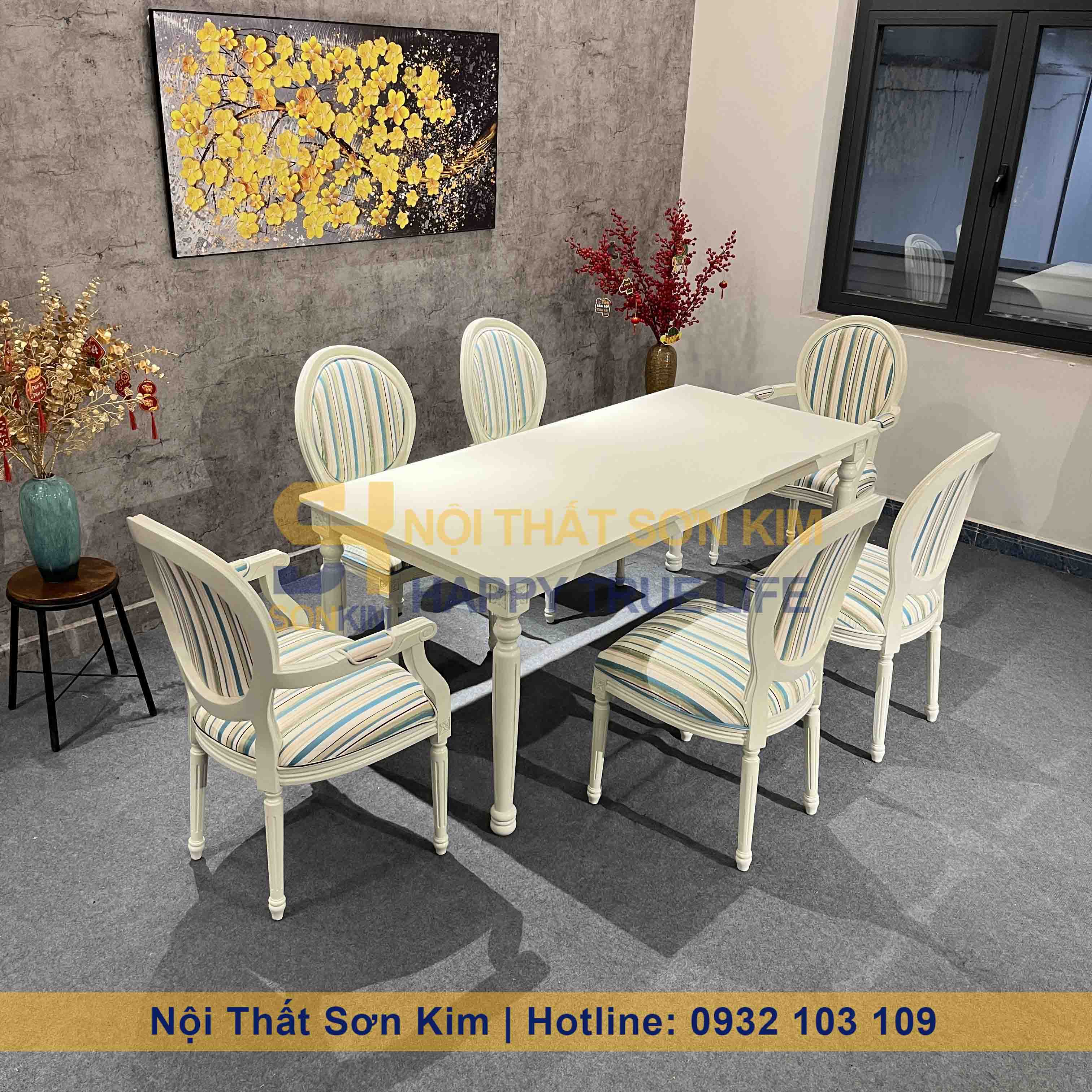 Bàn Ăn Louis Và Ghế Louis Sơn Trắng BGA54
