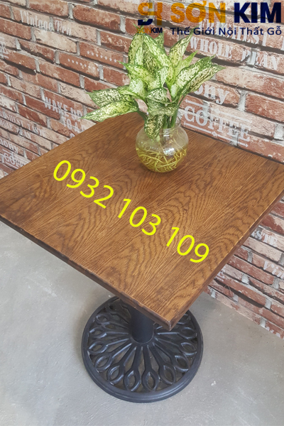 bàn vuông, trụ tròn, mặt gỗ cho quán cafe bc07
