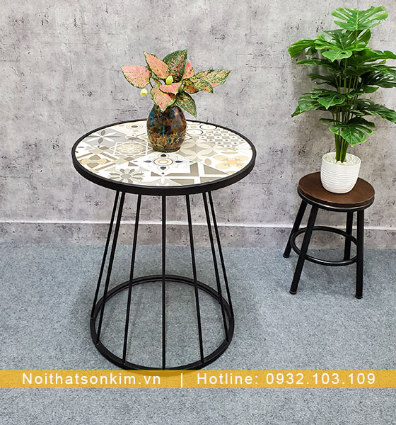 Bàn Cafe Tròn Chân Sắt Mặt Đá BC53