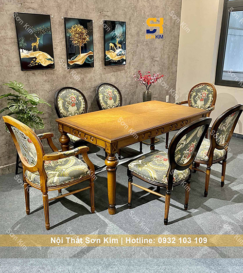 Bộ bàn ăn gỗ kết hợp ghế Louis sang trọng, cổ điển BGD31