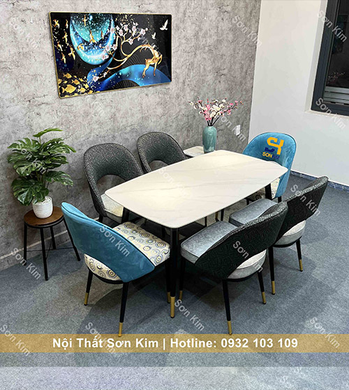 Bộ bàn ghế ăn chân côn kết hợp ghế colin bọc da, bọc vải BGD40 cao cấp