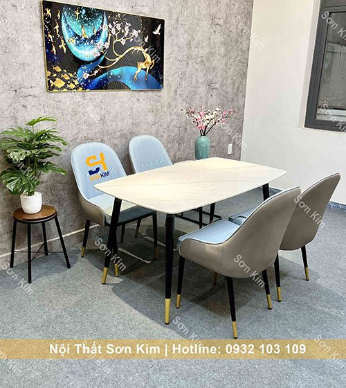 Bàn ghế ăn chân côn kết hợp ghế Monet bọc da cao cấp BGD42