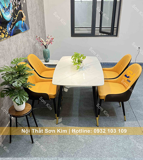 Bàn ghế ăn chân côn kết hợp ghế Monet bọc da cao cấp BGD43