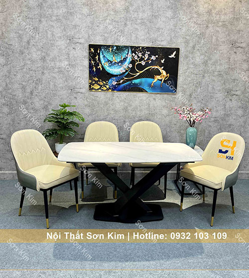 Bàn Ghế Ăn Chân X Kết Hợp Ghế Monet Bọc Da Cao Cấp BGD51