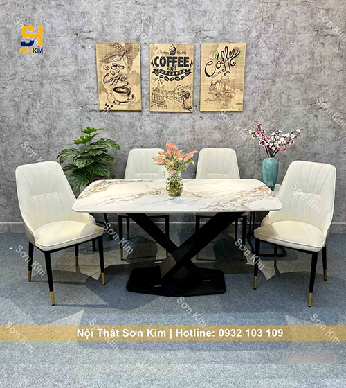 Bàn ăn ghế Mina bọc da cao cấp BGD57