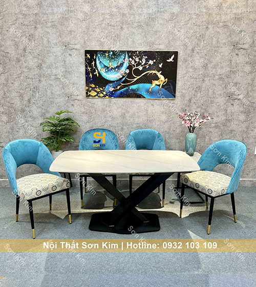 Bàn ghế ăn chân X kết hợp ghế Colin BGD62 sang trọng