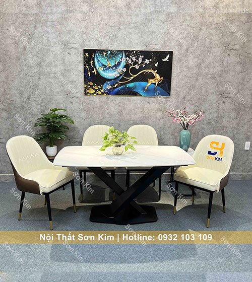 Bàn ghế ăn chân X kết hợp ghế Monet cao cấp BGD64