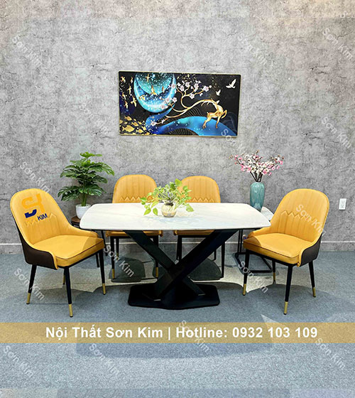 Bàn ghế ăn chân X kết hợp ghế Monet BGD65 hiện đại