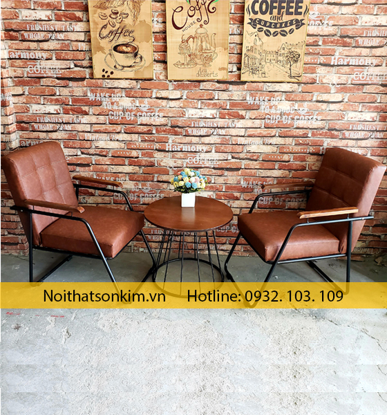 Bàn Ghế Cafe Gỗ Chân Sắt BGC116