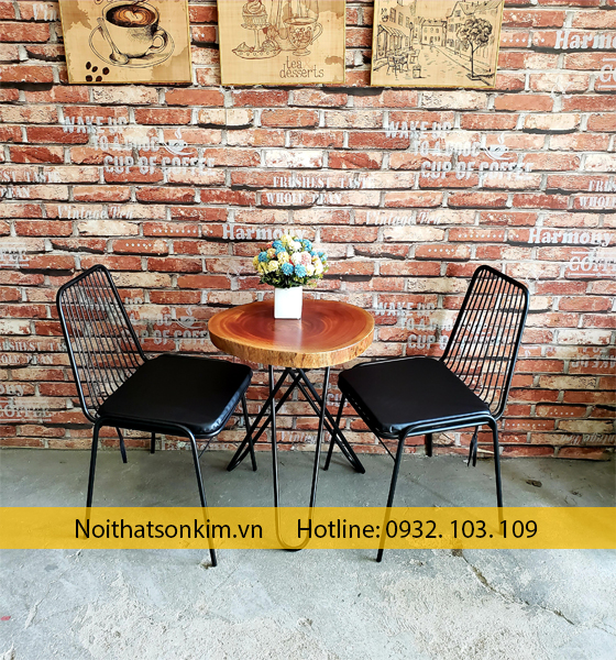 Bàn Ghế Cafe Khung Sắt Mặt Gỗ BGC117