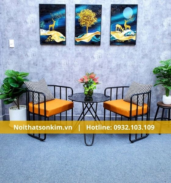 Bàn ghế cafe BGC145 mẫu bàn ghế cafe độc đáo khung sắt