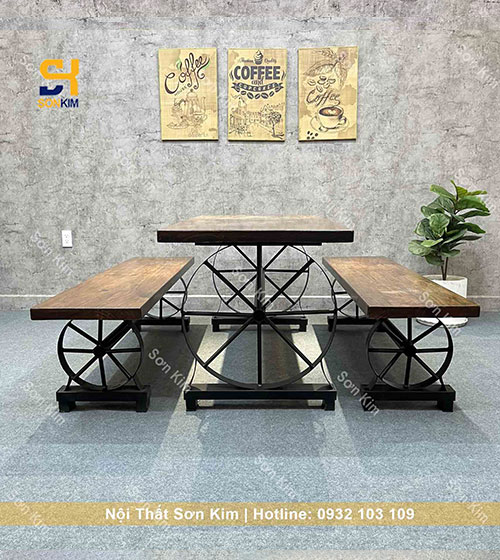 Bộ bàn ghế cafe bánh xe BGC206 cổ điển, sang trọng