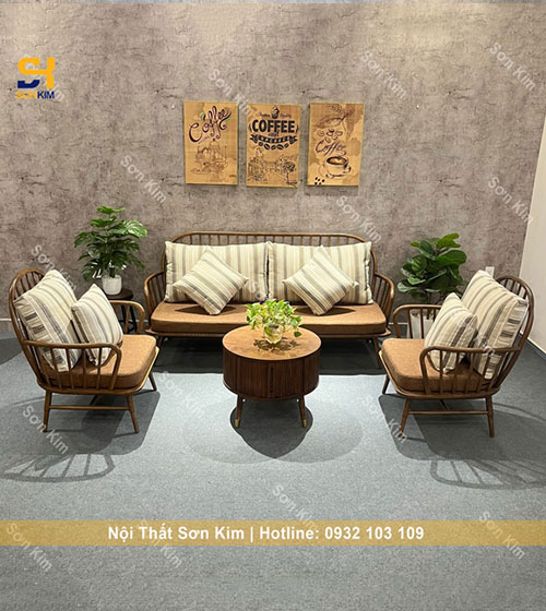 Bộ bàn ghế cafe sofa song trúc BGC211 màu nâu mới