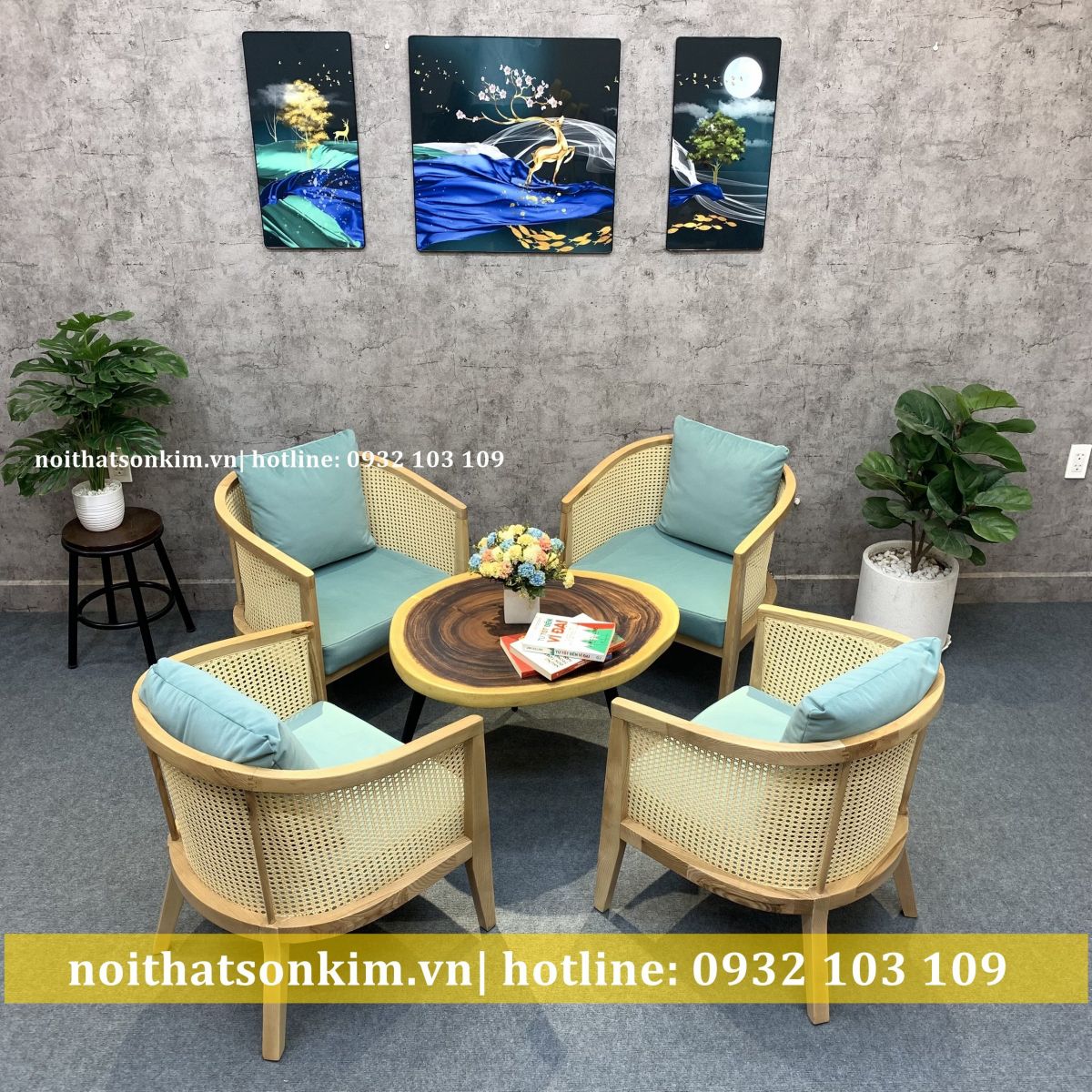 bàn ghế gỗ xanh