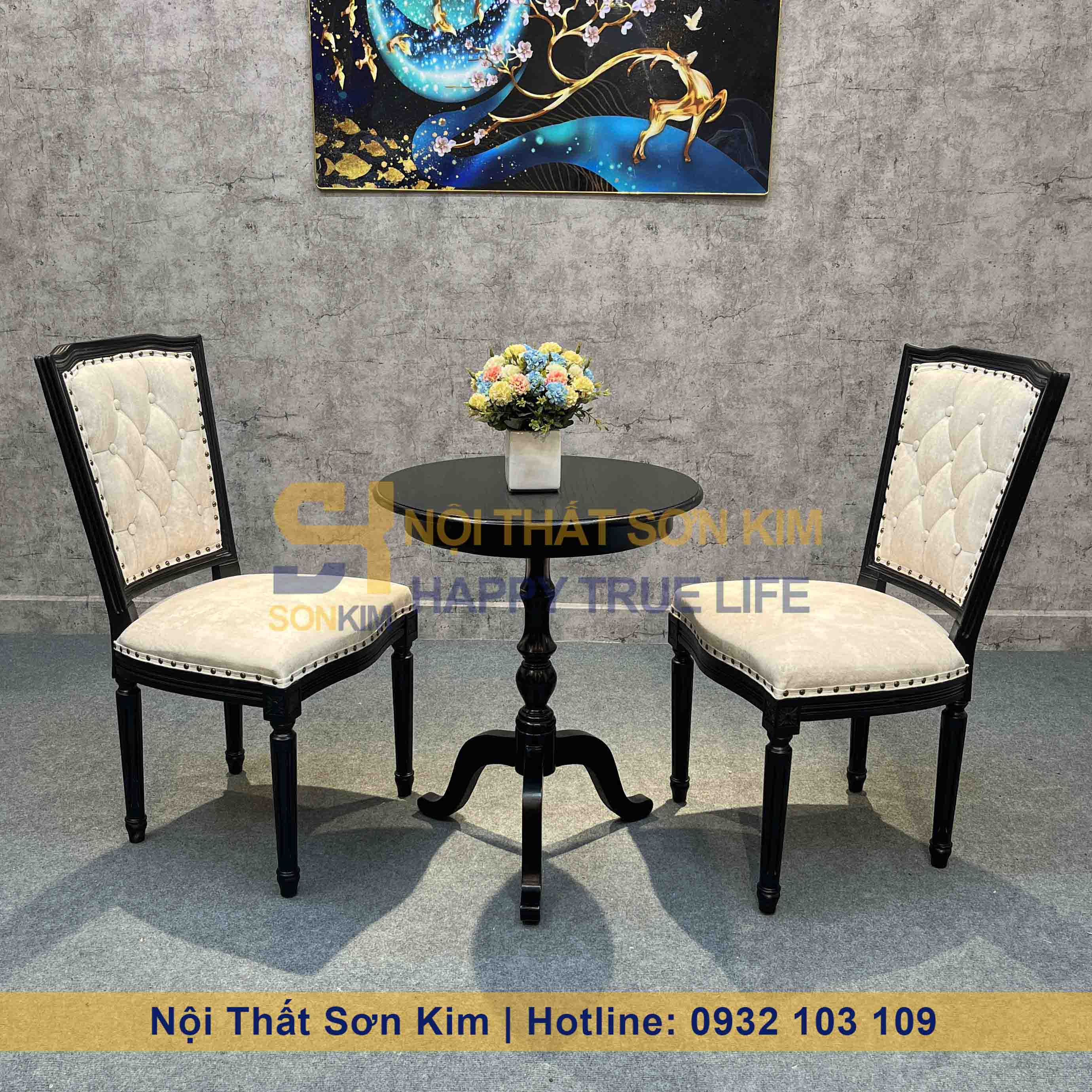 Bàn Ghế Café Louis Gỗ Đen BGC263