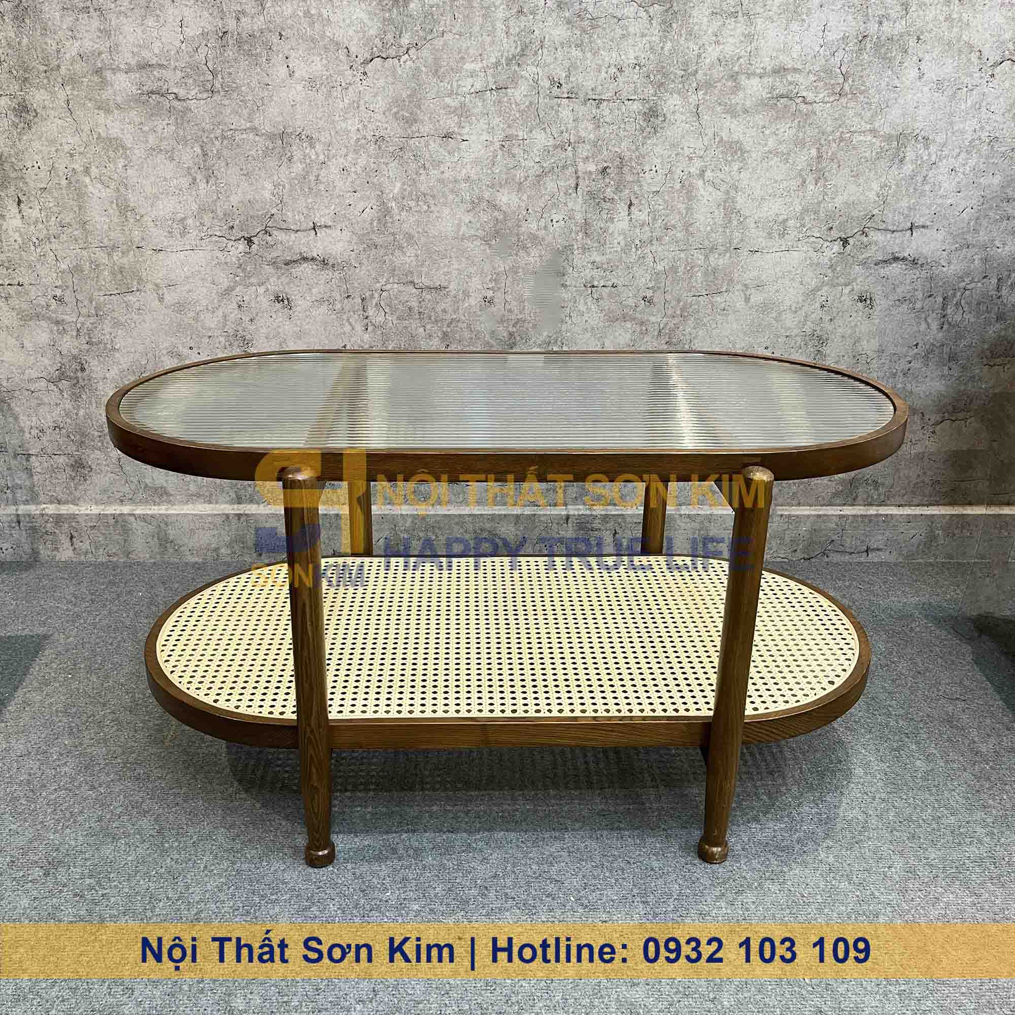 Bàn Sofa Đan Mây Mặt Kính Indochine BC76