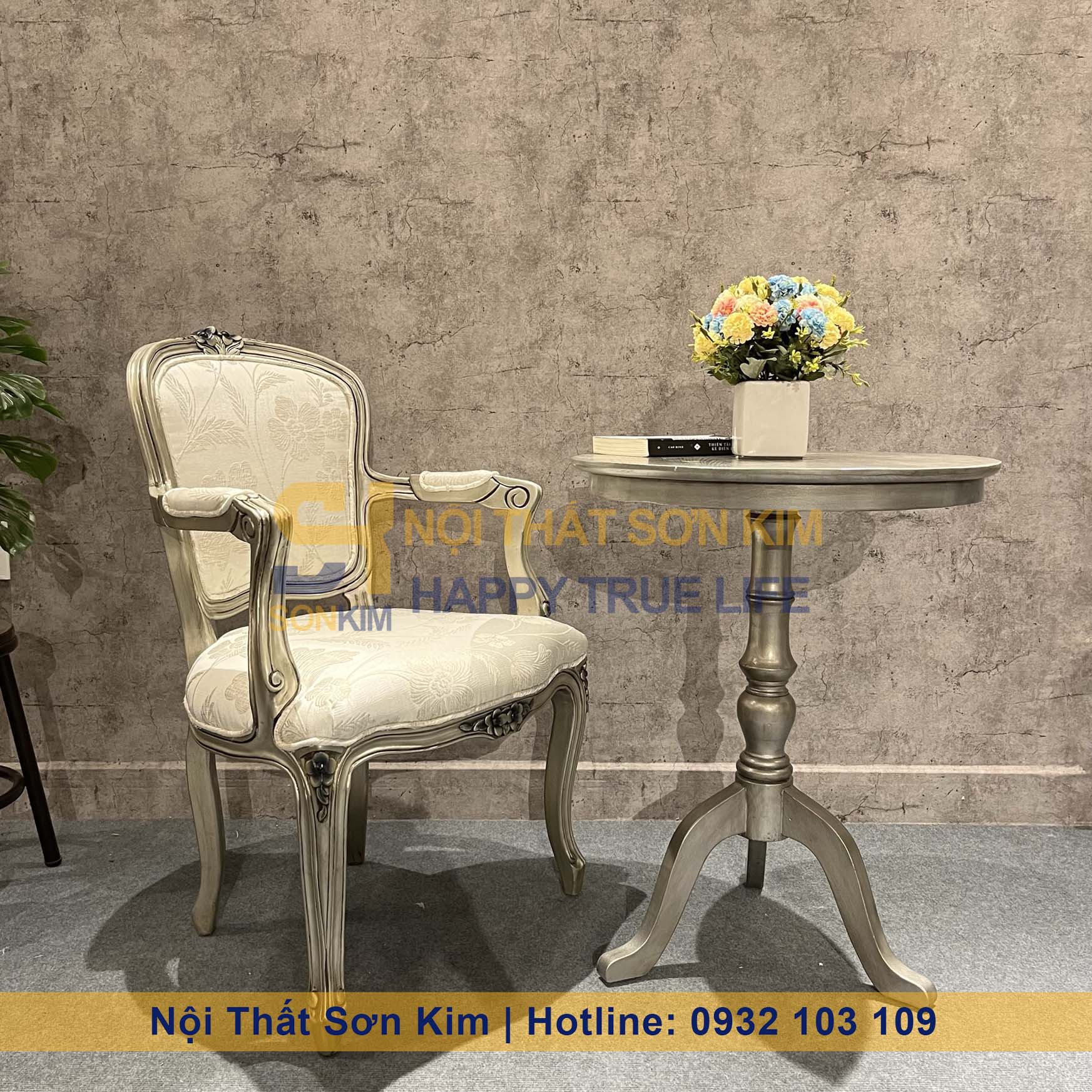 Bộ Bàn Ghế Louis Hoa Mai có tay BGC254