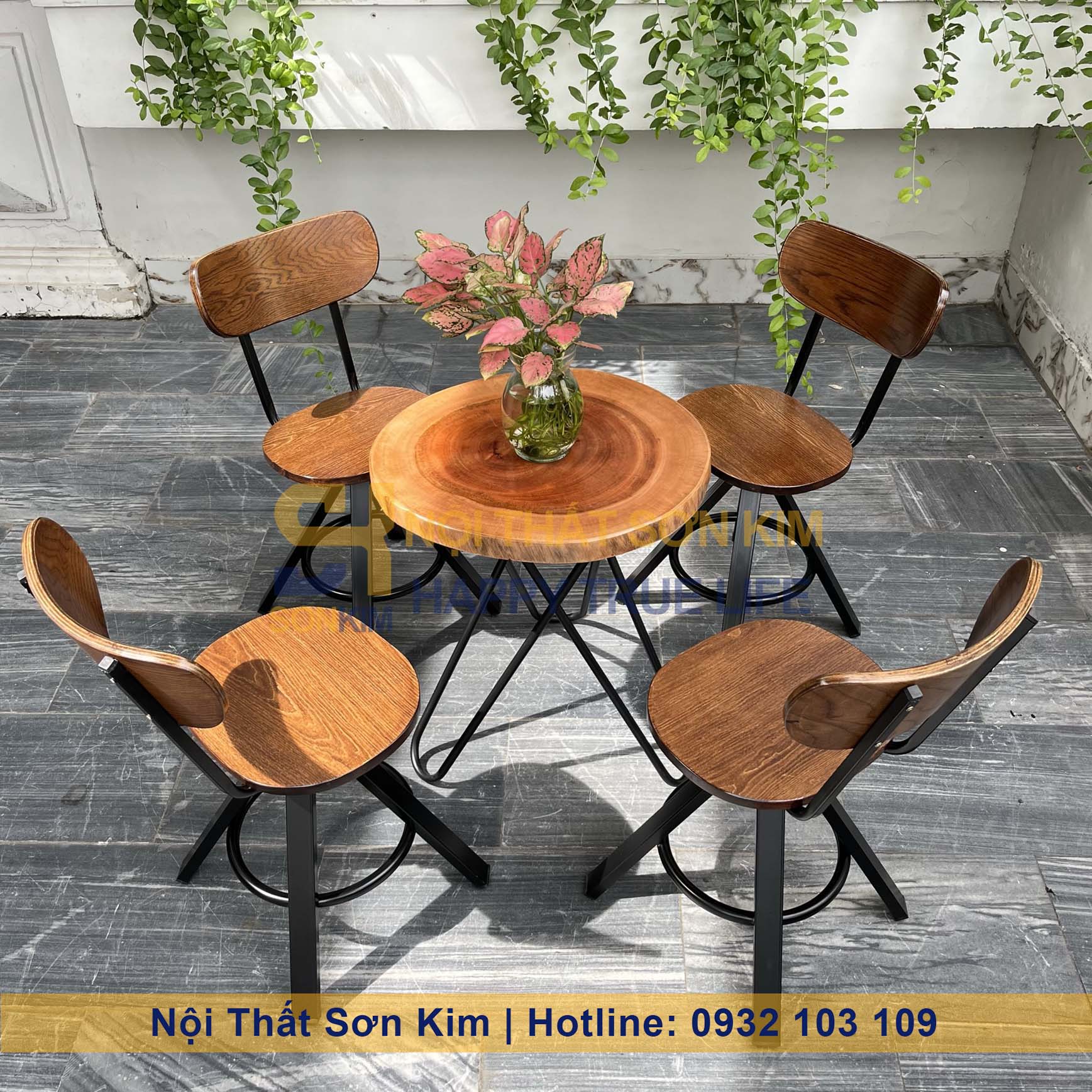Bộ Bàn Cafe Xà Cừ Kết Hợp Với Ghế Nấm BGC234