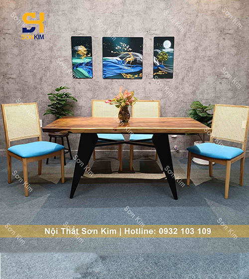 Bàn ăn gỗ me tây kết hợp ghế Mila BGD33 cao cấp