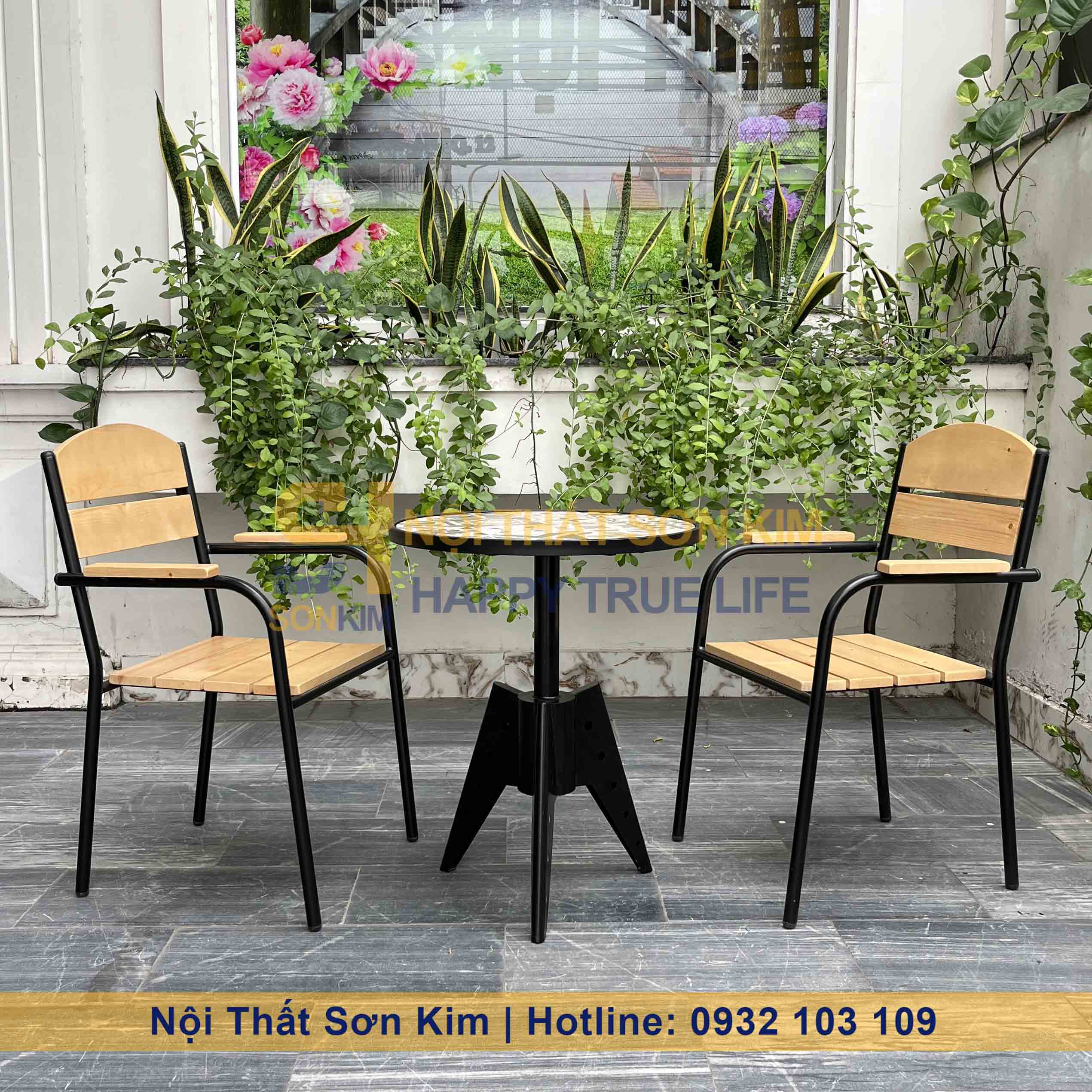 Bộ Bàn Ghế Café Ngoài Trời Gỗ Thông BGC264
