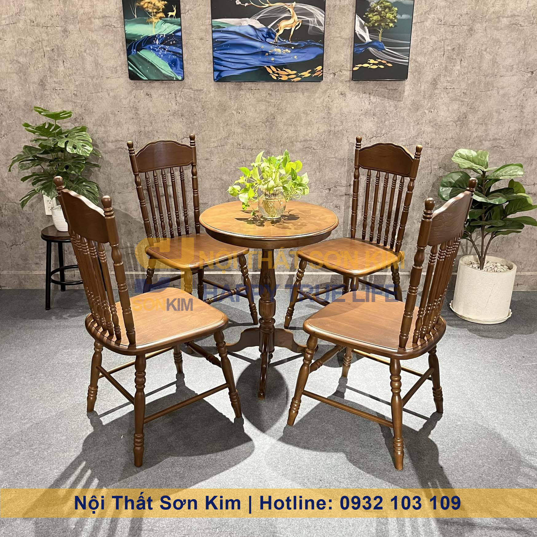 Bộ Ghế Café Amish Và Bàn Trụ Gỗ Cao Su Mới BGC256