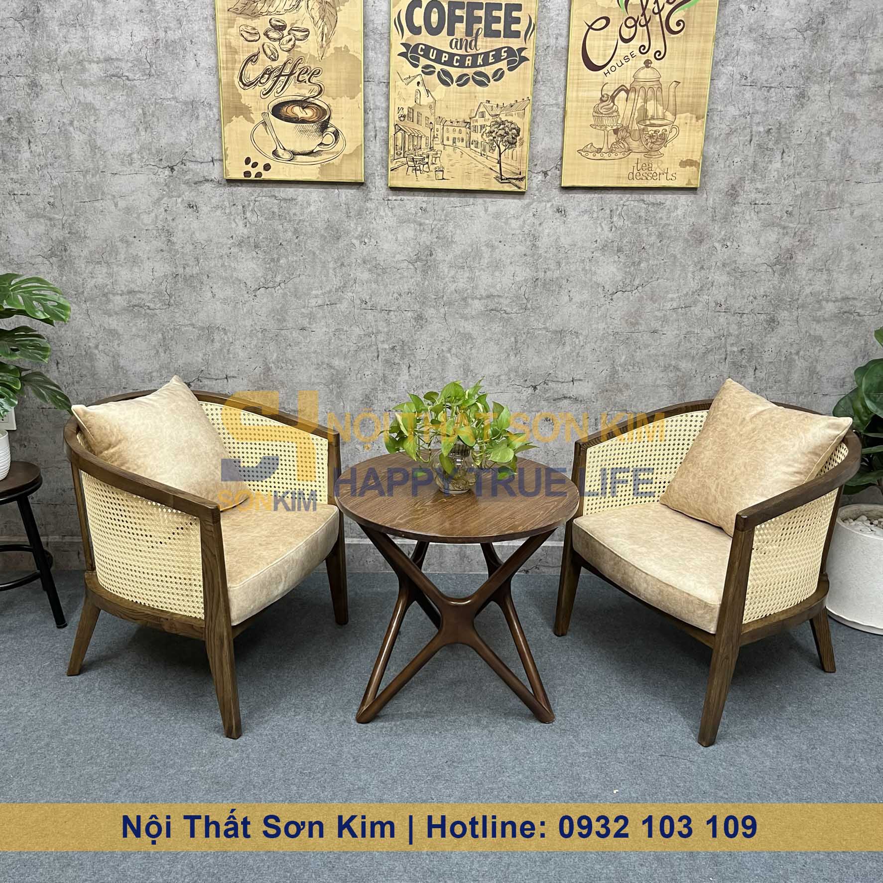 Bộ Ghế Cafe Harvey Gỗ Nâu Và Bàn Sofa Café BGC218