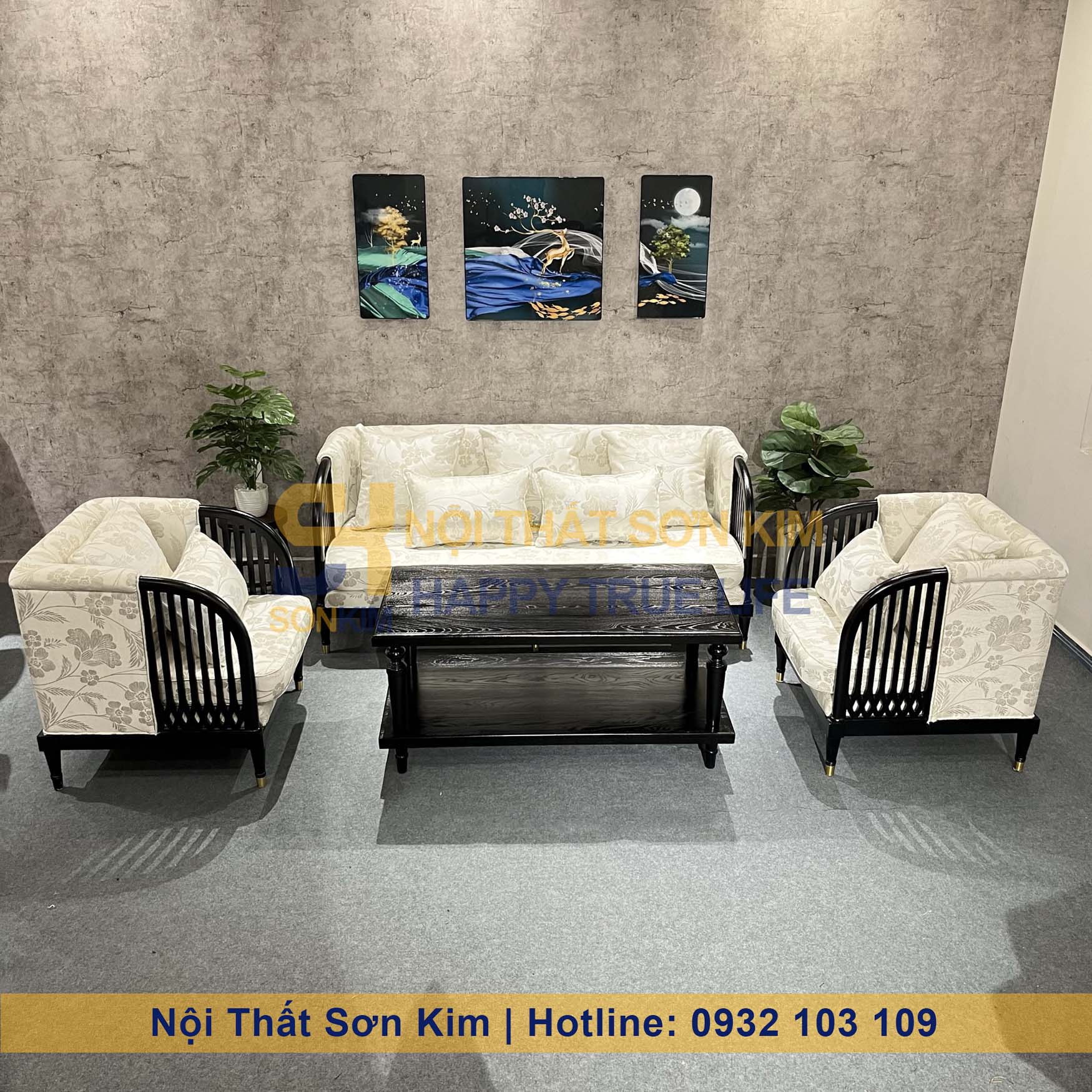 Bộ Sofa INDO và bàn Sofa chân tiện gỗ đen BGC250