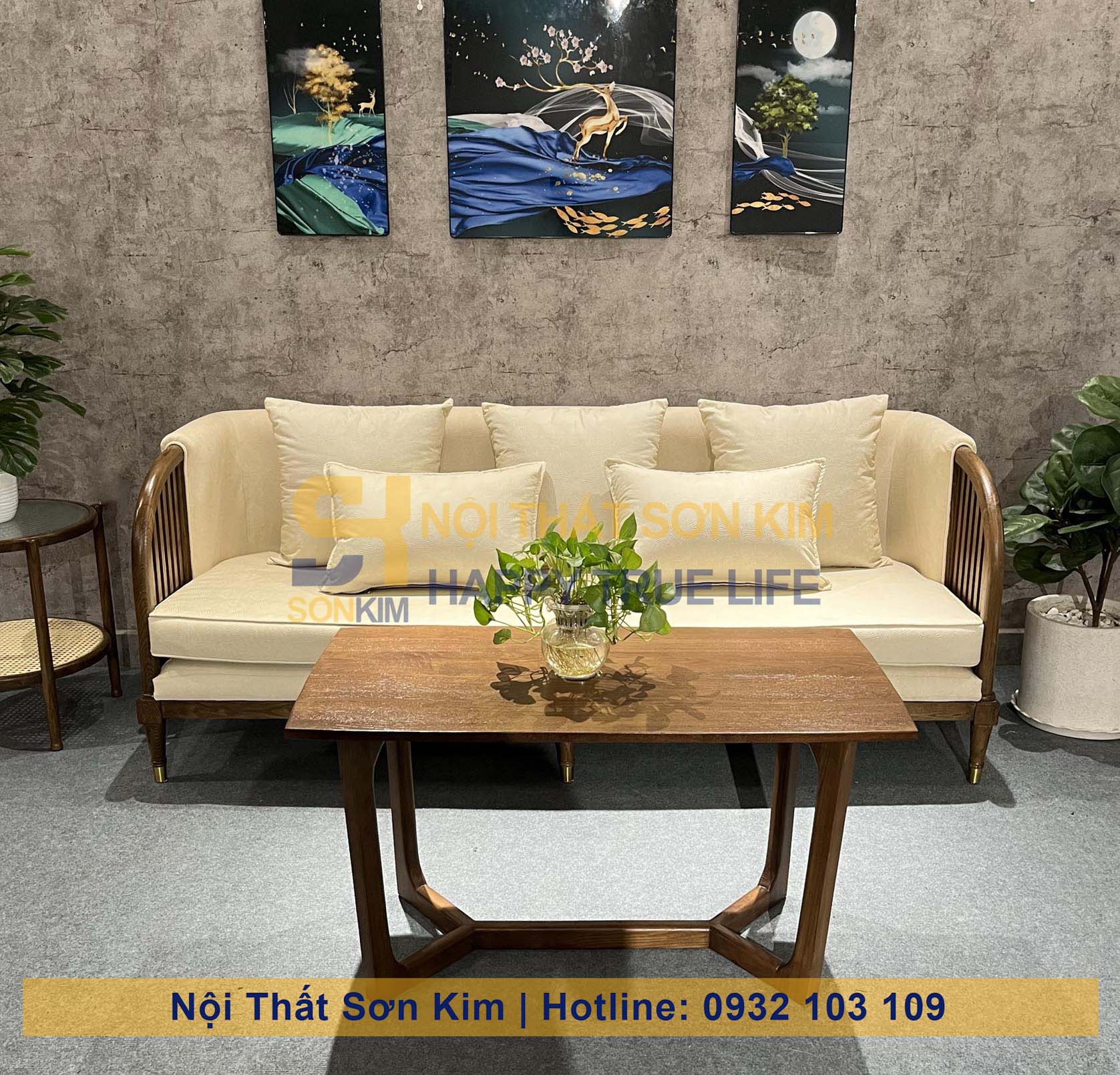 Bộ Sofa INDO và bàn Sofa chân tiện gỗ nâu BGC248