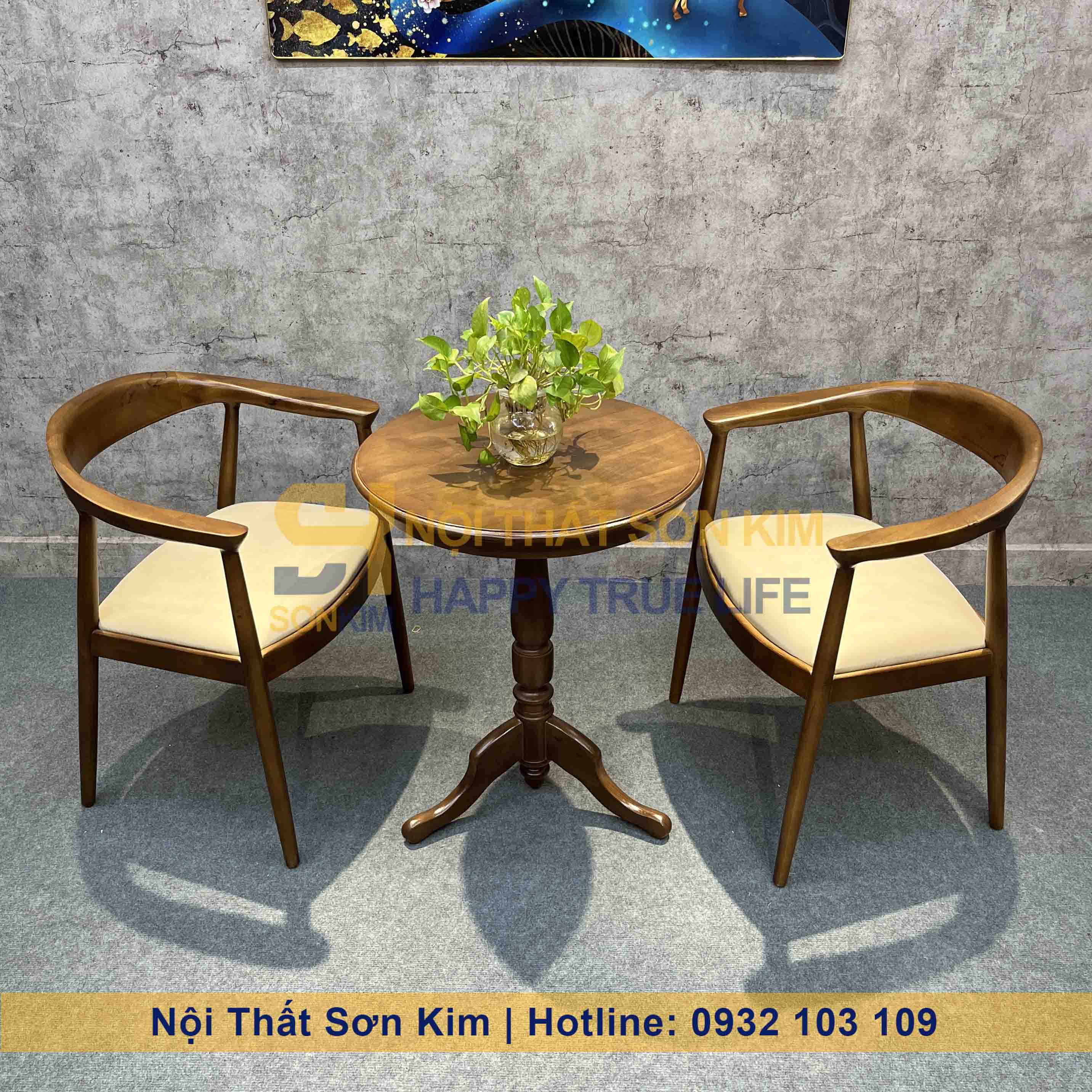 Ghế Kenedy và Bàn Trụ Gỗ Cao Su BGC270