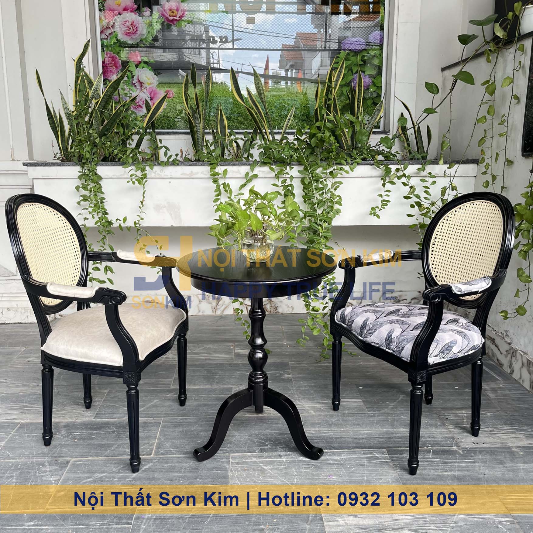 Ghế Louis Có Tay Lưng Tựa Mây Gỗ Đen Mới BGC227