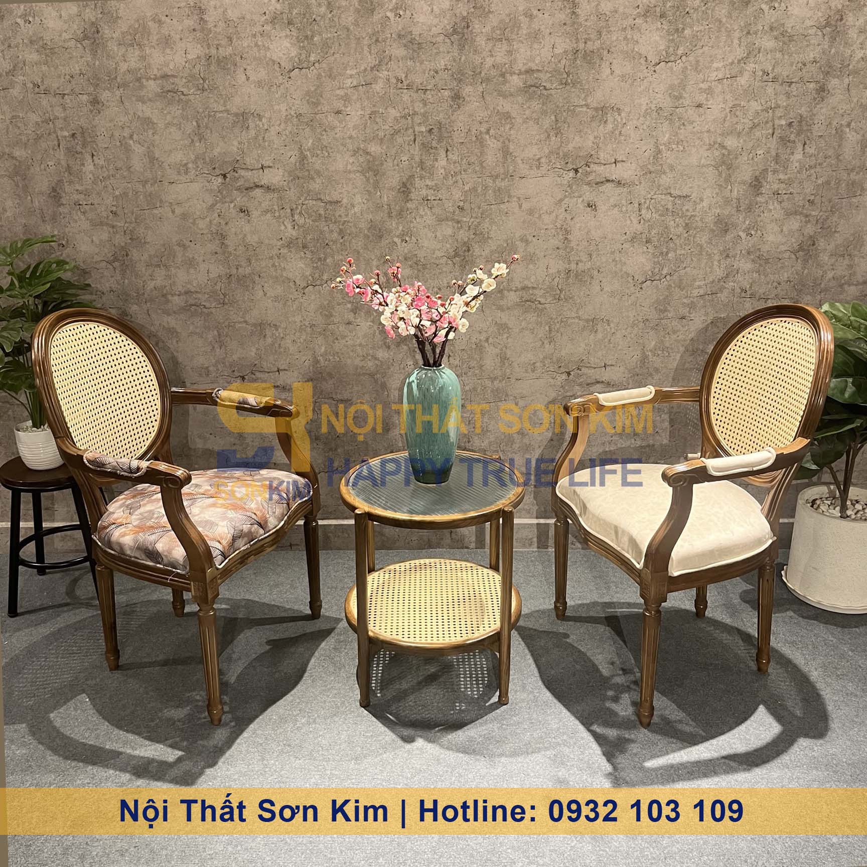 Ghế Louis Có Tay Lưng Tựa Mây Gỗ Nâu Mới BGC226