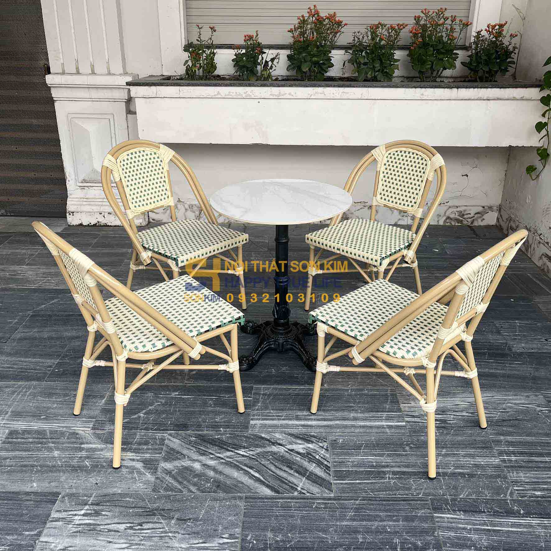 Bộ Bàn Ghế Sắt Ngoài Trời Đan Mây Nhựa BGC350