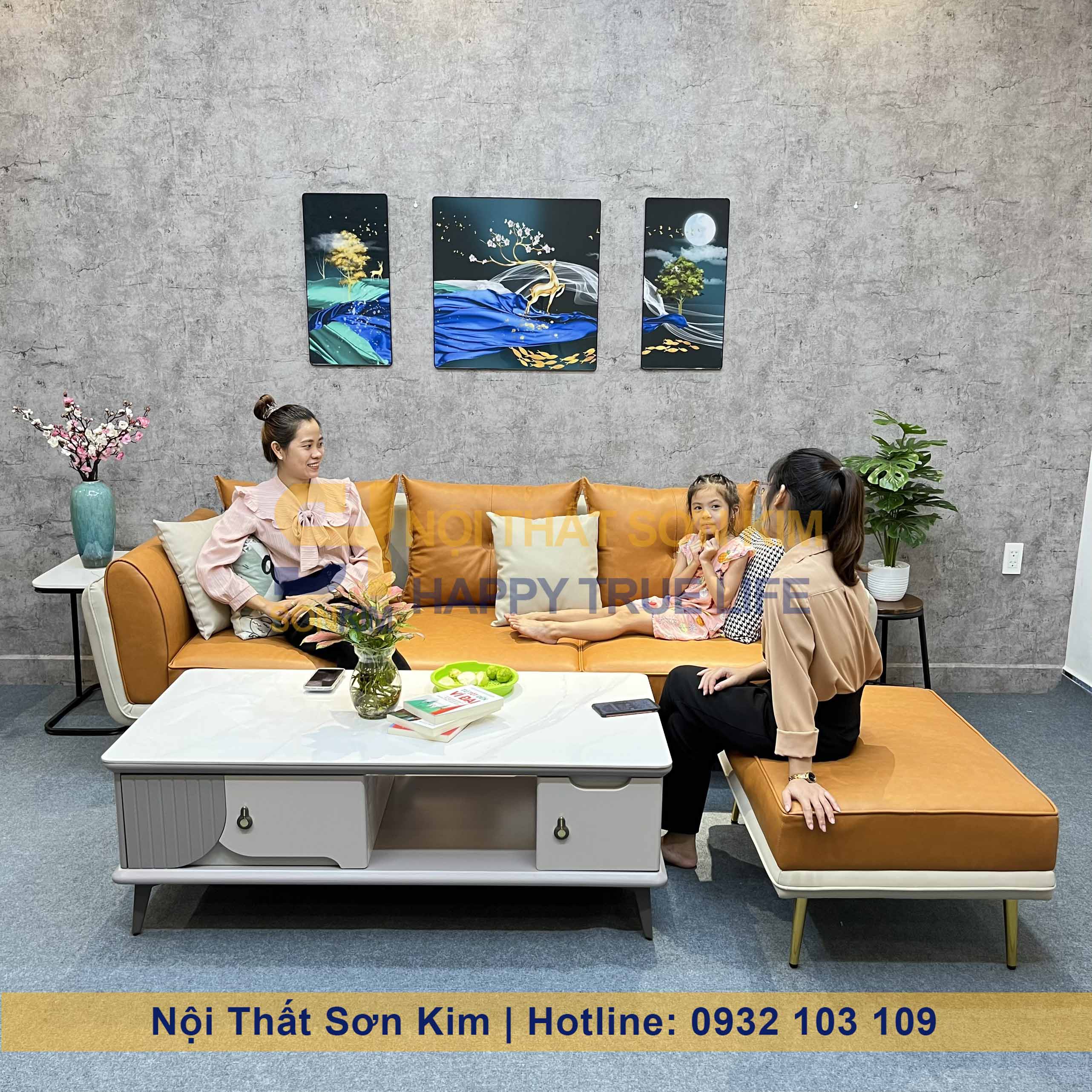 Sofa Gia Đình Bọc Da Hai Tay Vịn Sơn Kim BGC229