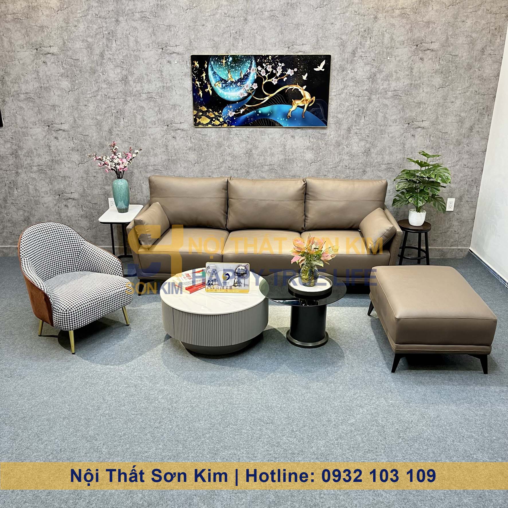 Sofa Gia Đình Bọc Da Màu Xám BGC230