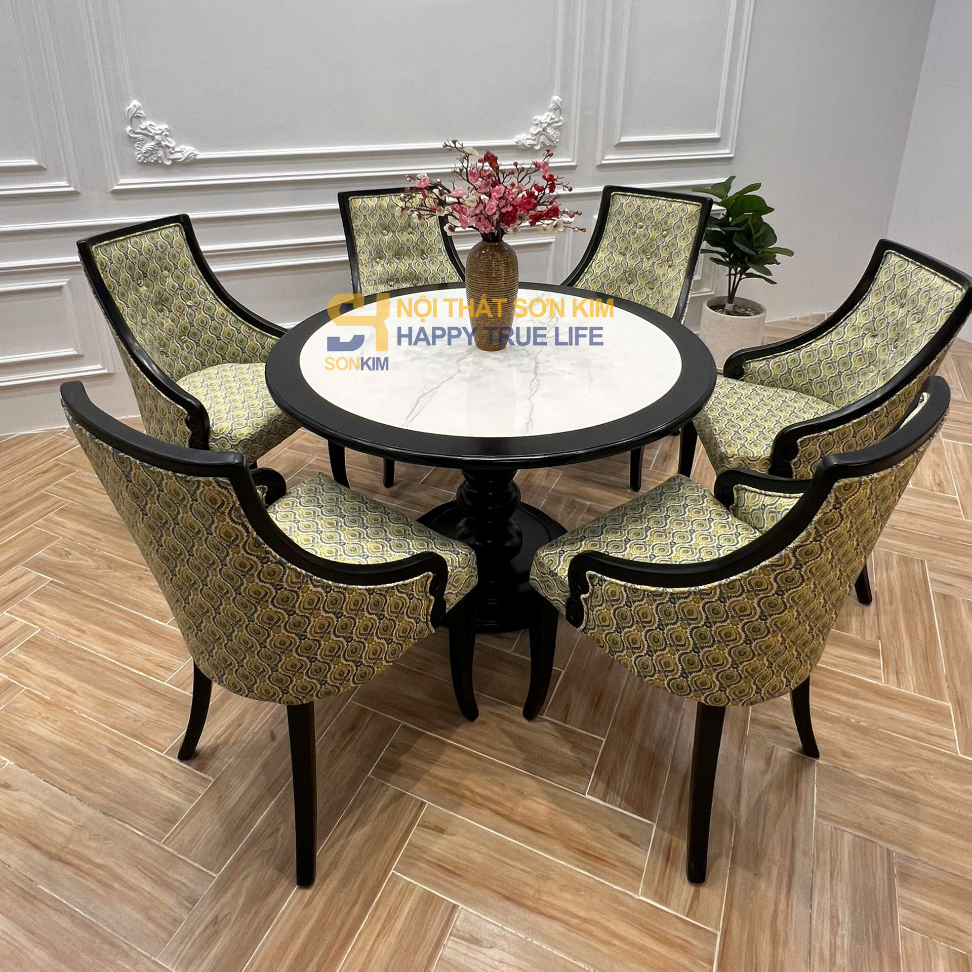 Bộ Bàn Ăn Tròn IMPERIAL mặt đá & Ghế ăn AMBER BGA126