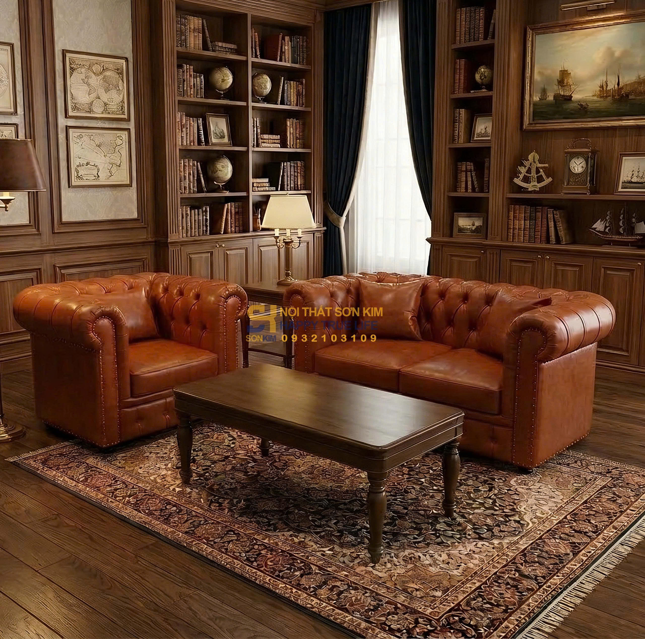 BỘ SOFA DA CỔ ĐIỂN BGC368